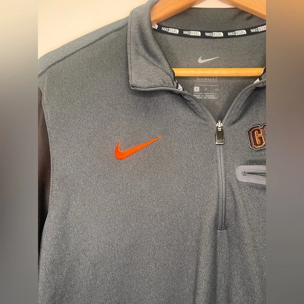 Nike SF Giants Quarter Zip Pullover Gray Orange S MLB Baseball Athletic Top